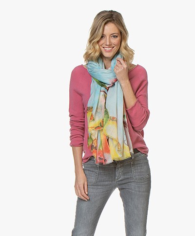 LaSalle Modal Blend Scarf with Print - Blue Melon