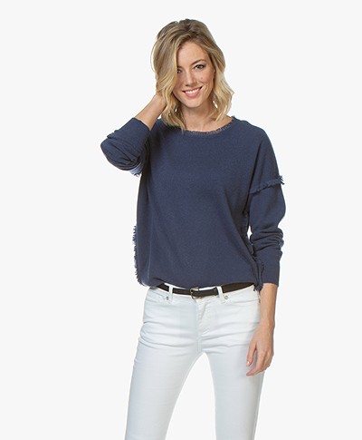 Repeat Cashmere Sweater with Fringes - Dark Blue