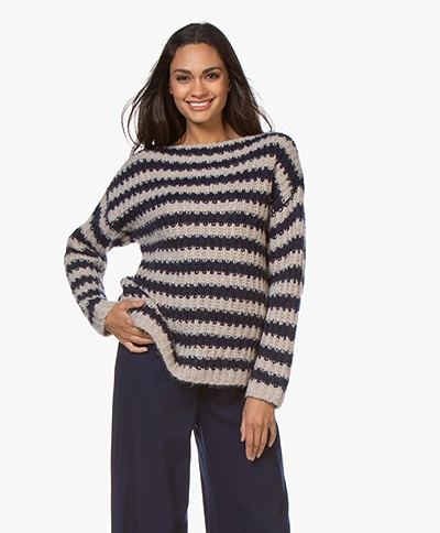 Repeat Striped Mohair Blend Sweater - Ice/Night Blue