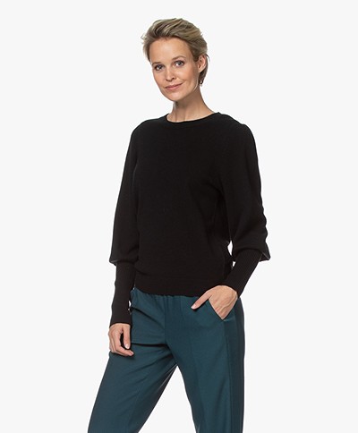 Repeat Cashmere Blend Sweater with Ballon Sleeves - Black