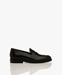 Flattered Sara Patent Leather Embossed Loafers - Black