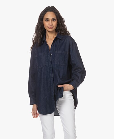 Denham Olivia Oversized Cotton Denim Shirt - Dark Blue