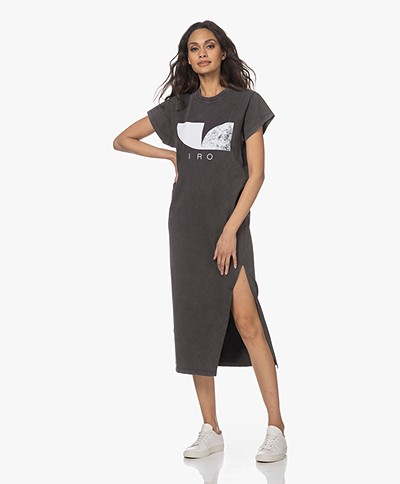 IRO Dakoly Midi T-shirt Dress with Slit - Black Stone