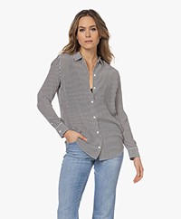 Equipment Essential Gestreepte Zijden Blouse - Bright White/True Black