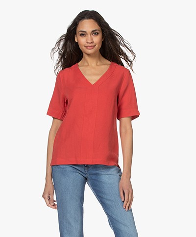 Kyra & Ko Jess Lyocell and Linen Blouse Top - Burnt Red