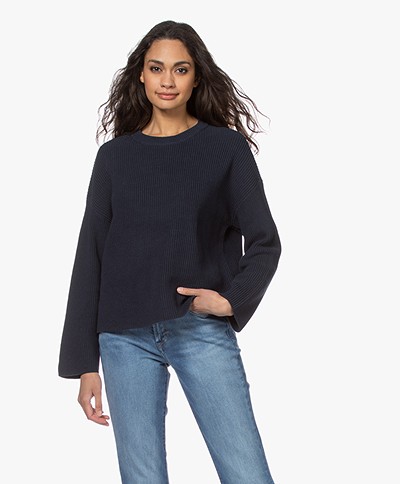 Denham Copped Cotton Rib Sweater - Navy Blazer