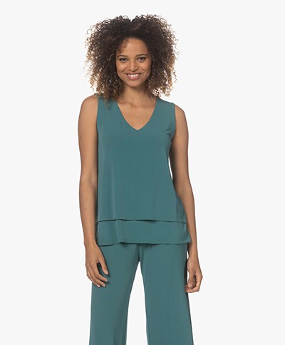 no man's land Crepe Jersey Blouse Top - Pacific
