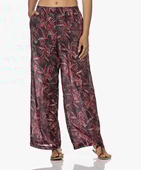 Pomandère Zijden Bloemenprint Broek - Zwart