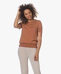 Plein Publique La Femme Pointelle Korte Mouwen Trui - Caramel