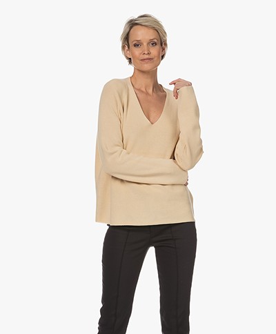 Drykorn Lynette Ribbed V-neck Sweater - Off - Brown