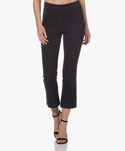 LaSalle Suede  Leather Cropped Pants - Navy