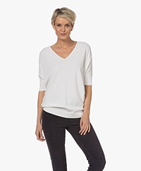 LaSalle Reversible Viscose Blend Short Sleeve Sweater - Panna