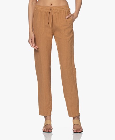 no man's land Straight Linen Pants - Toffee