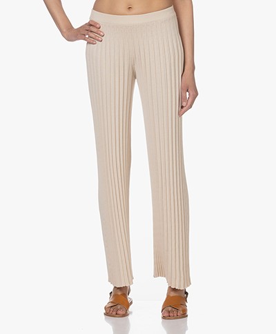 Resort Finest Cotton Rib Knitted Pants - Beige