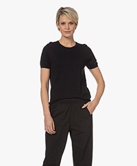Repeat Cotton-Cashmere Short Sleeve Sweater - Black
