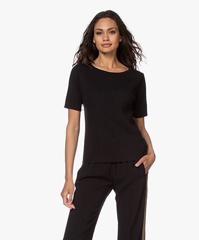 by-bar Ole Ribbed Short Sleeve Sweater - Jet Black