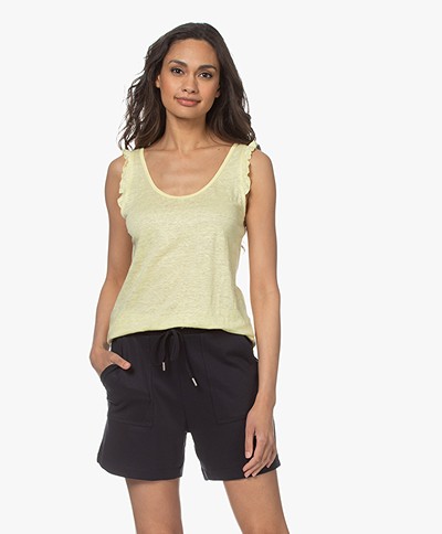 indi & cold Linen Top with Ruffles - Amarillo