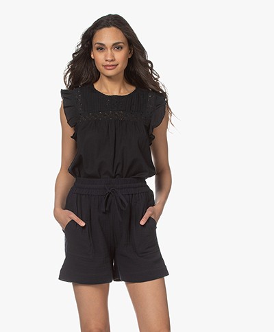 indi & cold Sleeveless Top with Ruffles - Black