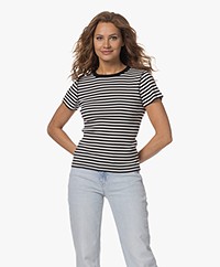 Drykorn Koale Gestreept Ribgebreid T-shirt - Zwart