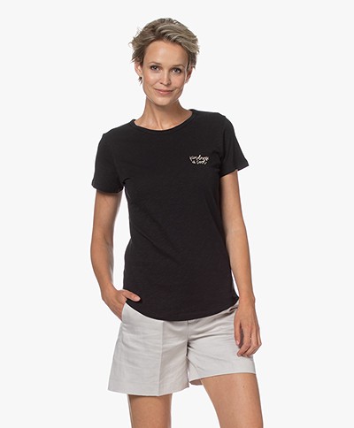 by-bar Moly Cotton T-shirt with Embroidered Detail - Jet Black