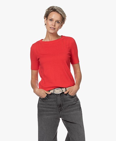 Plein Publique La Femme Pointelle Short Sleeve Pullover - Red