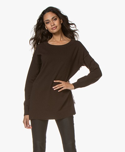no man's land Wool Blend Sweater with Fringes - Fondente