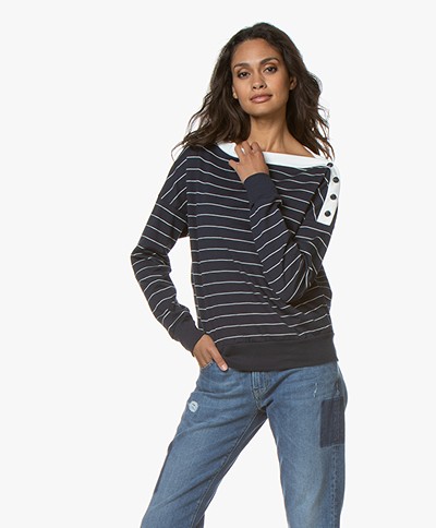 Petit Bateau Striped Long Sleeve with Button Closure - Smoking/Coquille