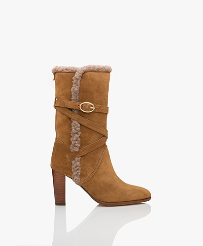 Vanessa Bruno Suede Leather Shearling Boots - Camel