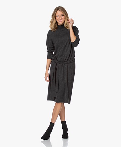 Repeat Knitted Wool Blend Funnel Neck Dress - Dark Grey