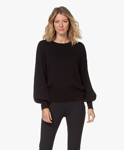 Repeat Ribbed Cotton Blend Sweater - Black
