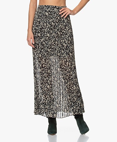 ba&sh Lamba Pleated Chiffon Print Skirt - Khaki