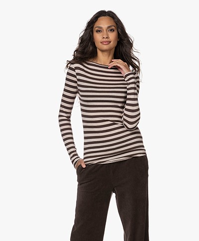 Majestic Filatures Striped Boat Neck T-shirt - Coffee