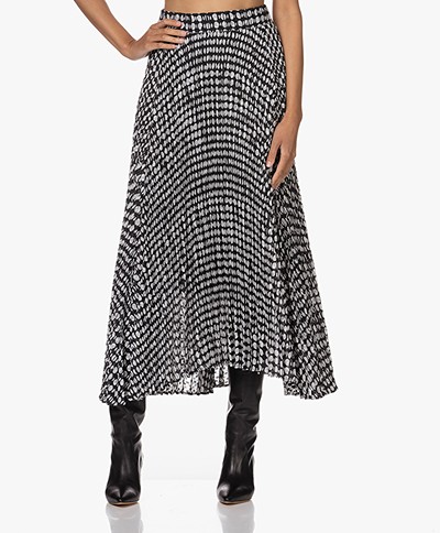 ba&sh Bessie Maxi Pleated Skirt with Dot Pattern - Black 