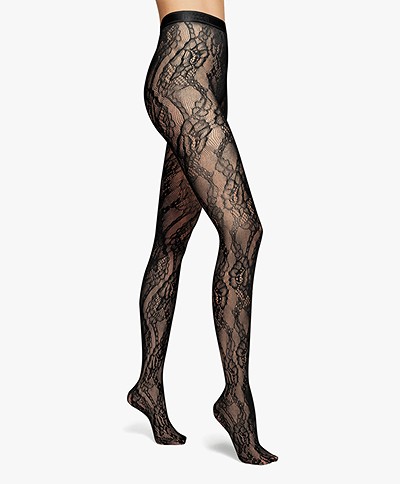 Wolford Rita Floral Net Tights - Black