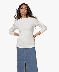 Woman by Earn Ditte Velours Boothals Longsleeve - Off-white