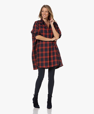 Woman by Earn Milou Oversized Plaid Shirt - Red/Navy