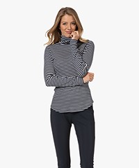 Neeve The Jessie Ribbed Striped Turtleneck - Navy/Off-white
