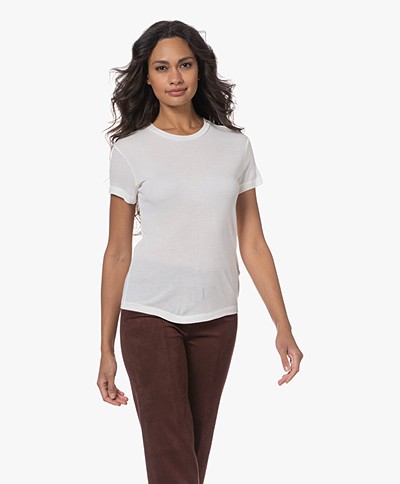 ANINE BING Amani Modal-Cashmere Ribbed T-shirt - Off-white