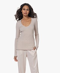 By Malene Birger Rione Rib Knitted Fitted Round Neck Sweater - Stone