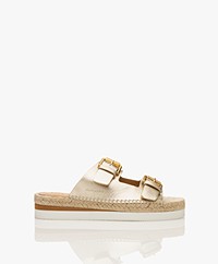 See by Chloé Glyn Slippers met Jute Plateauzool - Light Gold