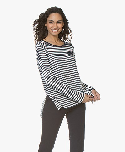 Majestic Filatures Soft Touch Striped Long Sleeve - Milk/Marine