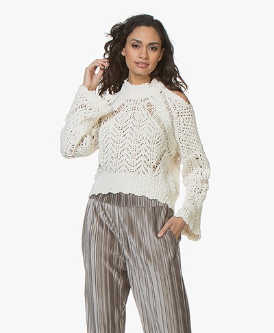 IRO Unctuous Open-shoulder Crochet Knit Sweater - Off-White