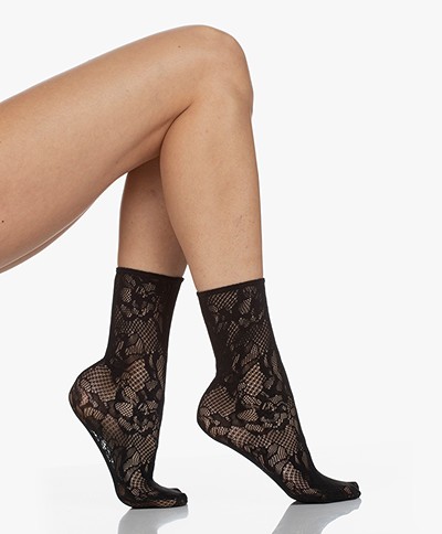 Wolford Morgan Floral Lace Socks - Black