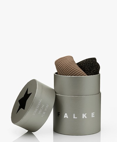 FALKE Shiny Star Box 2-pack Lurex Rib Socks - Black/Café Latte