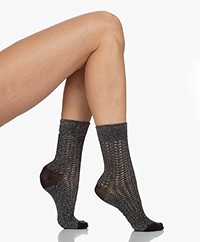 Wolford Nyx Lurex Ajour Sokken - Zwart/Zilver