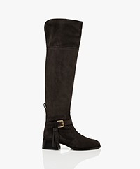 See by Chloé Lory Suede Overknee Boots - Greyish Brown