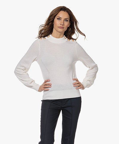 Plein Publique La Clique Buttoned Merino Sweater - Ivory