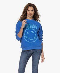 Daydreamer Nirvana Smiley Reverse Raglan Sweatshirt - Washed Cobalt