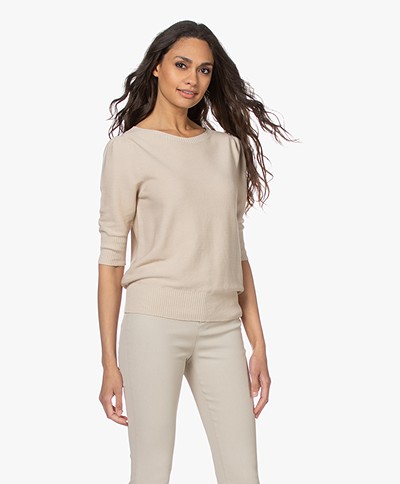 no man's land Cotton Sweater with Short Puff Sleeves - Oak