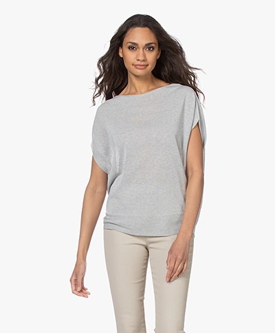 no man's land Lurex Short Sleeves Sweater - Pearl Grey